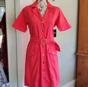 INC International Concepts Linen Blend Belted Mini Military Shirtdress